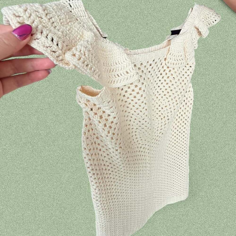 Zara Cream Crochet Ruffle Sleeve Midi Dress